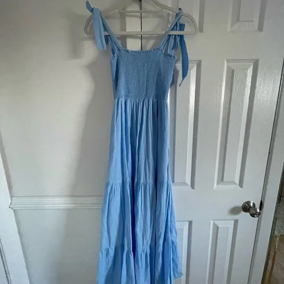 Xirena Loraine Smocked Tiered Cotton Midi Dress Blue Cottage Prairie Summer - Picture 6 of 8
